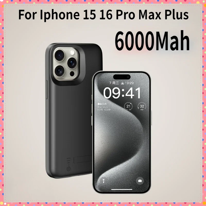 

6000Mah Power Case For Iphone 15 Pro Max Plus Battery Charger Case Cover for Iphone 16 Pro Max Plus Battery Case