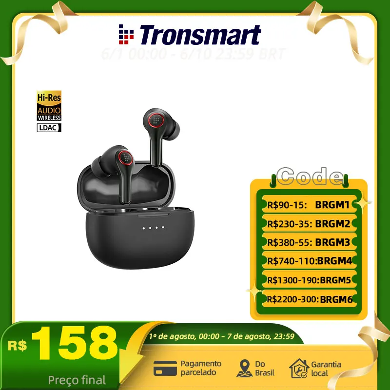 fone de ouvido bluetooth Tronsmart Sounfii NC 2 Bluetooth sem fio híbrido ANC com áudio de alta resolução, 40 horas de reprodução, 2026 NOVO CHOICE