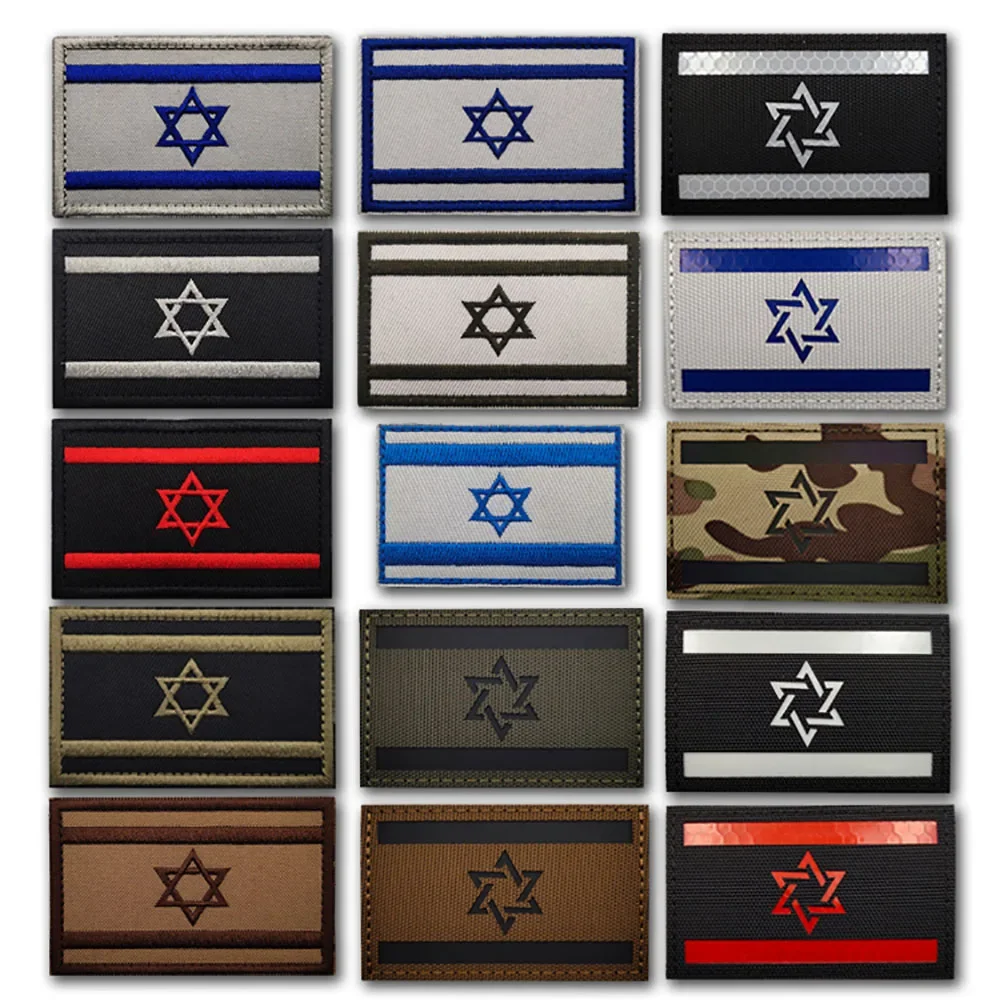 Israeli National Flag Reflective Patches Embroideried Military Uniform Armband Tactical Morale Embroidery Badge Israel Patches