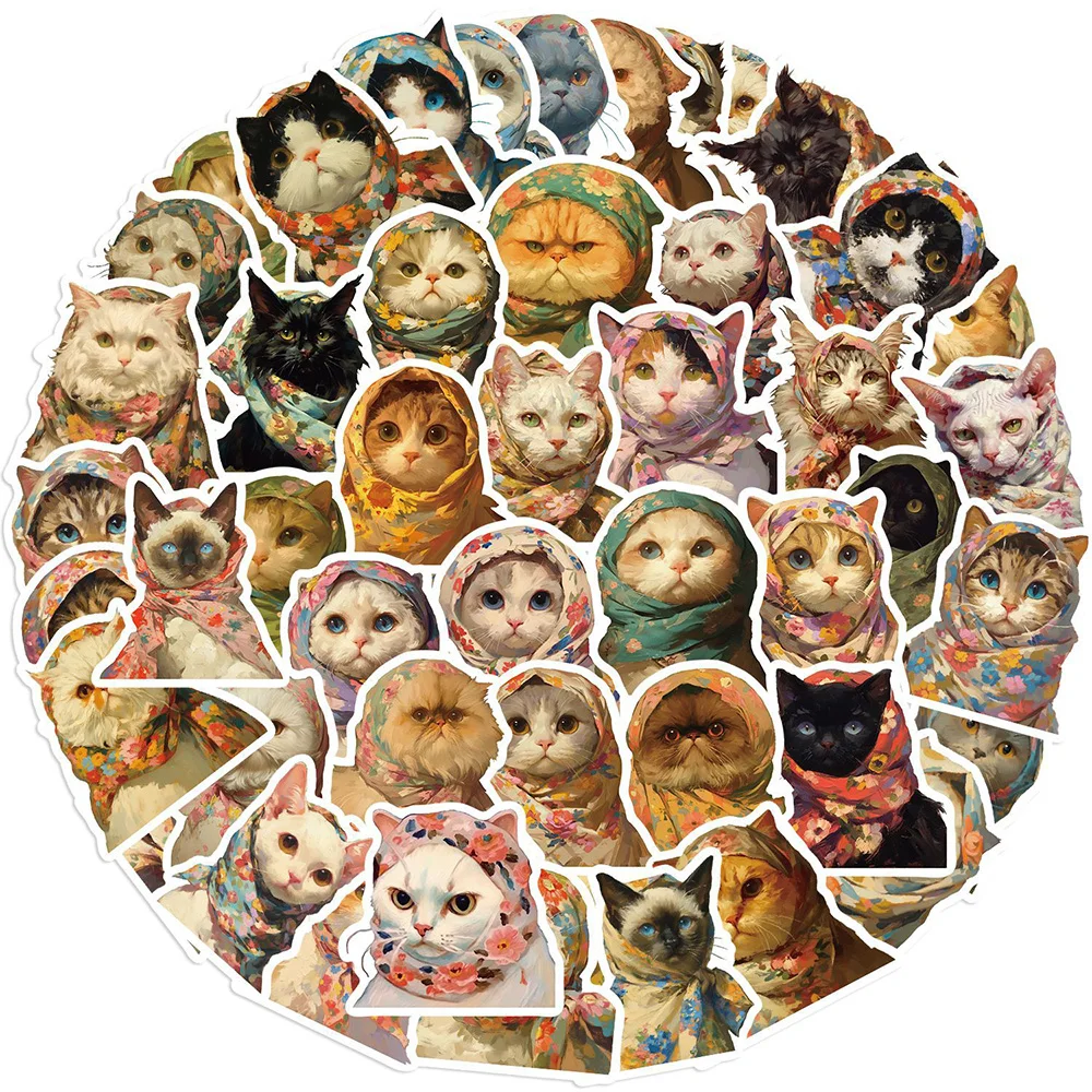 Engraçado dos desenhos animados Cat Adesivos, Kawaii Vintage Animal, Scrapbook, Computador portátil, Carro, Bicicleta, Impermeável, Decalques de telefone bonitos, 10 Pcs, 30 Pcs, 50Pcs