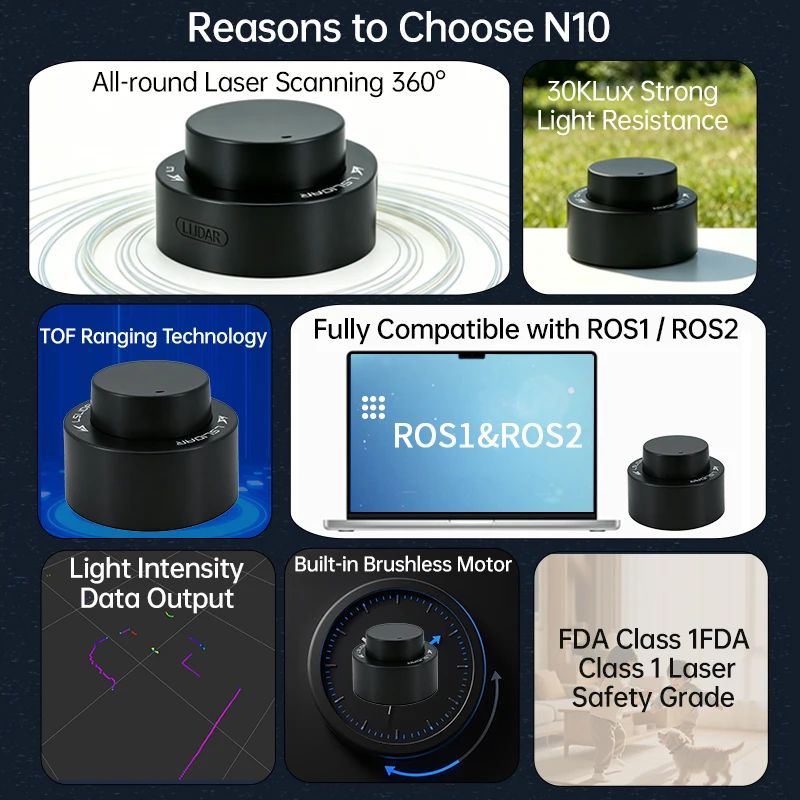 LeiShen N10  25m 360° TOF Lidar Lslidar Waterproof Anti-glare Laser Radar Sensor Indoor Outdoor ROS1 ROS2