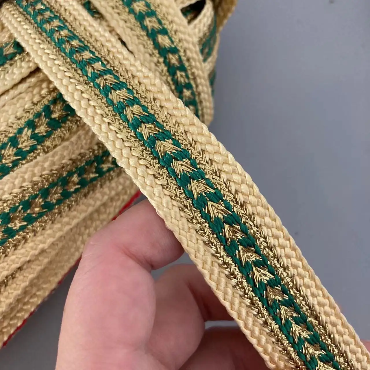 1 Yard Green 2.2cm Lace Trim Ribbon Jacquard Gold Ingot With Ethnic Style Arabian Robe Garment Embroidery Fabric Accessories