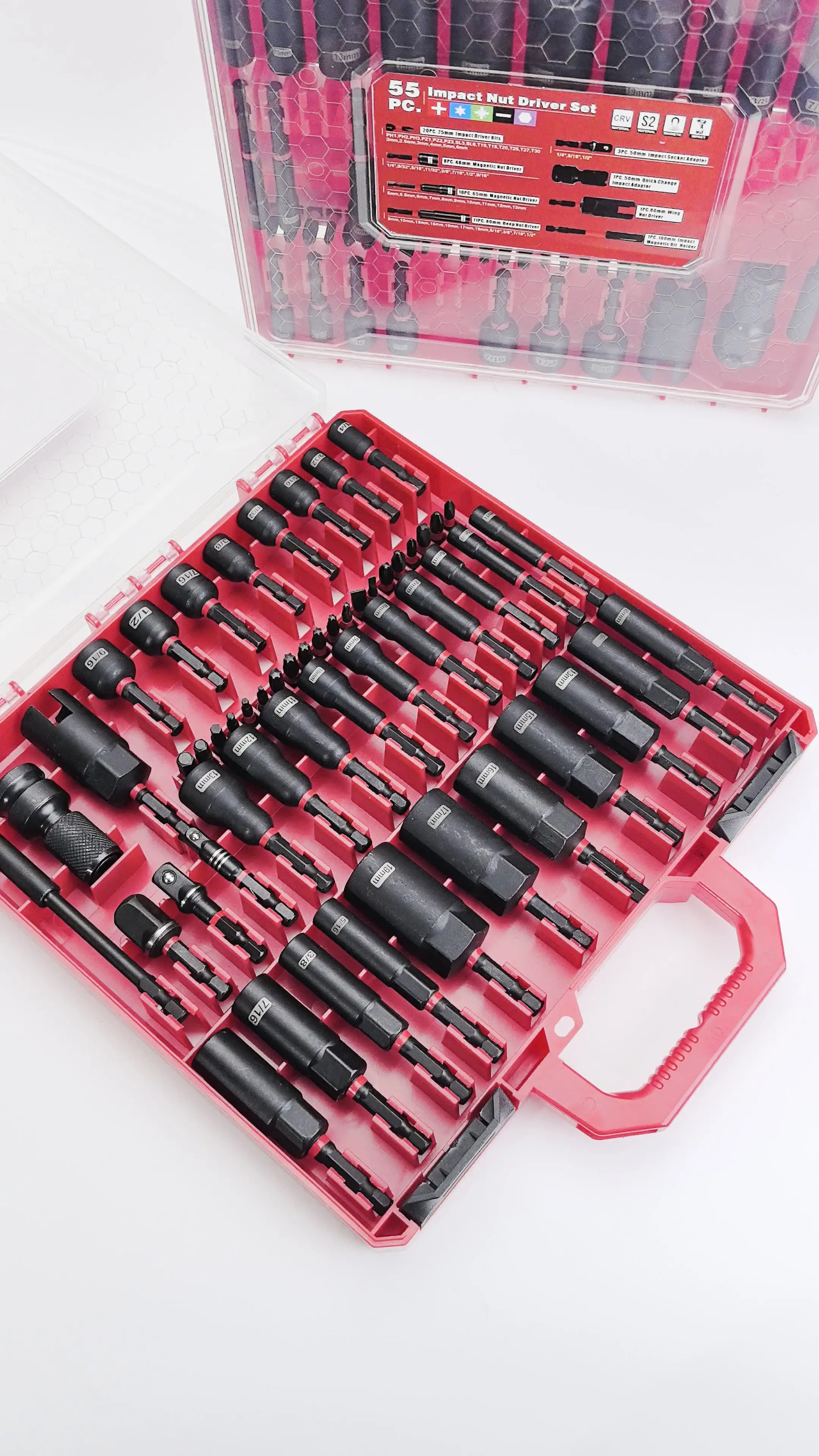 55-Piece Impact Nut Driver Set Hardware Tool Kit Screwdriver Bits for Home Repair And Maintenance