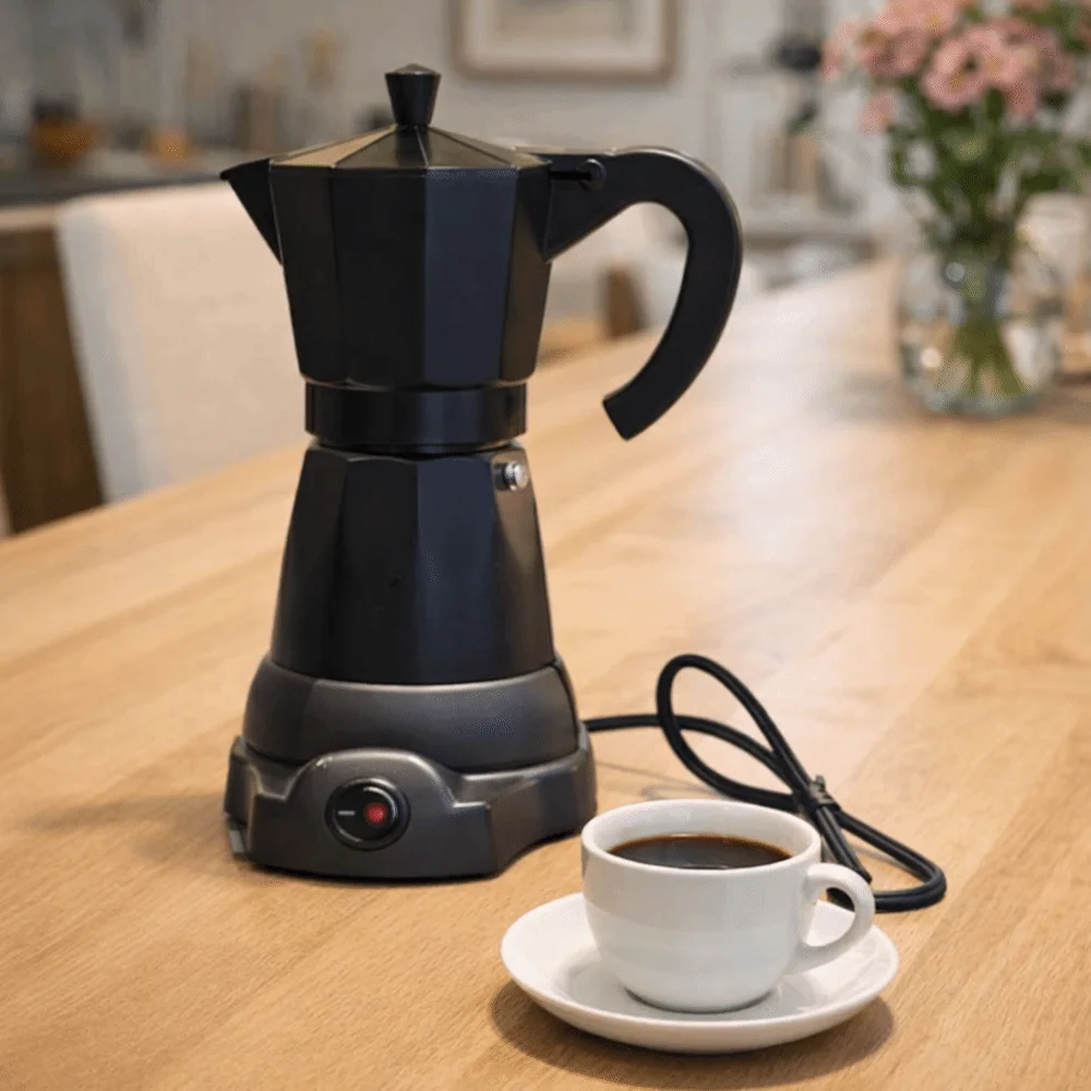 Safe 6 Cup Electric Espresso Mocha Pot Aluminum Fast Brewing Electric Coffee Maker Detachable Espresso Machine Ceramic Cooktop