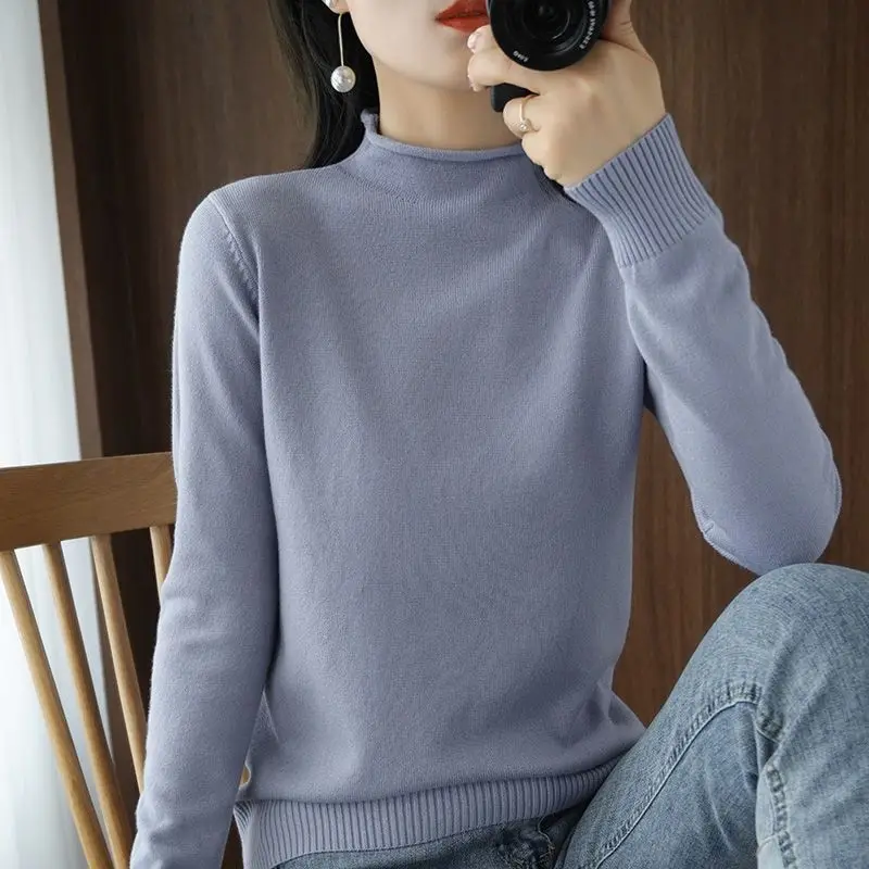 

2025 Turtleneck Basic Knitwear Solid Long Sleeve Slim Pullovers Autumn Winter Women Sweater Korean Fashion Warm Base Layer Tops