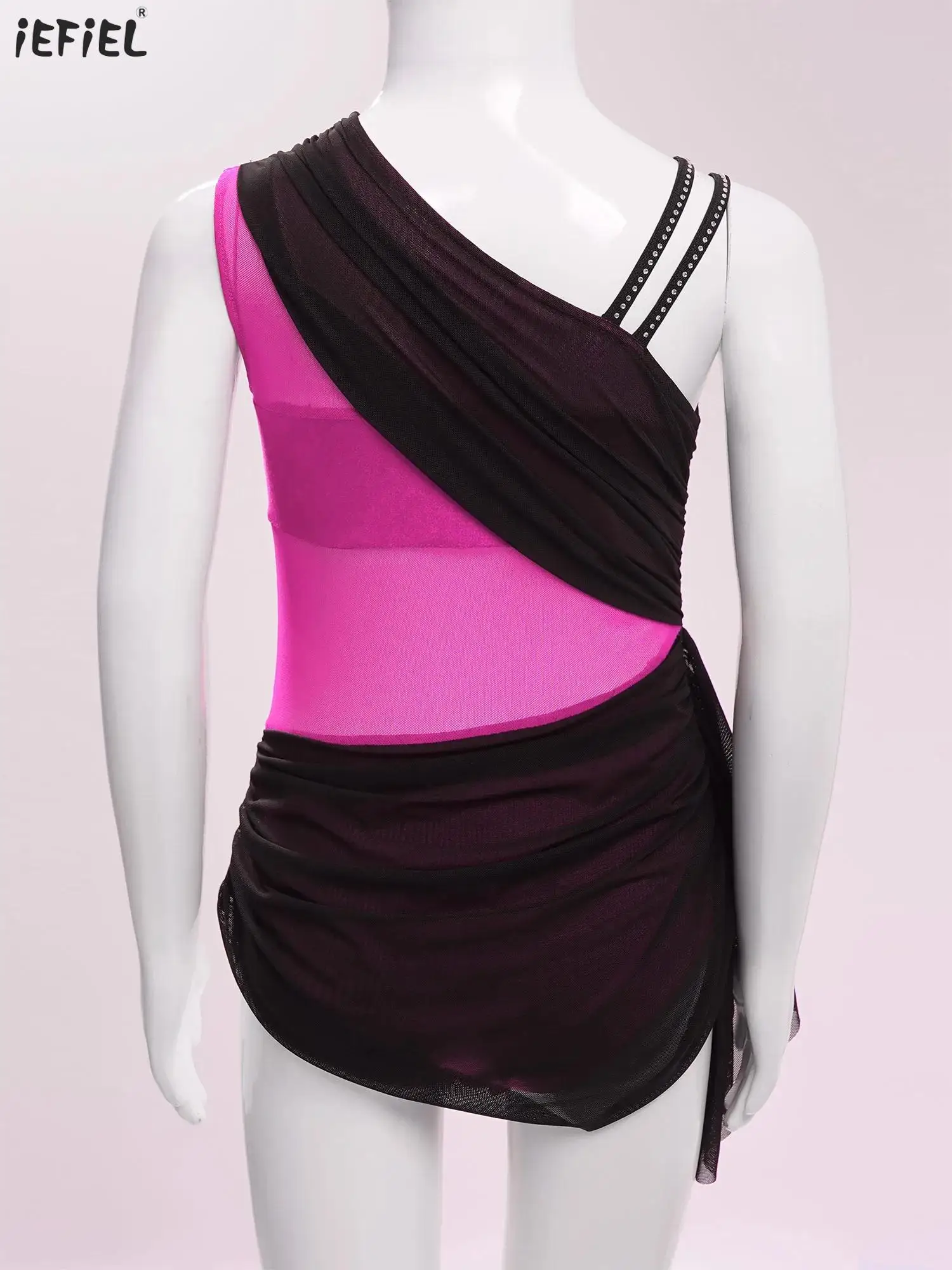 الفتيات سباركلي الراين رداء رقص الباليه فستان رقص غنائي بقماش شفاف غير متناظرة الرقص ارتداءها الجمباز التزلج ازياء