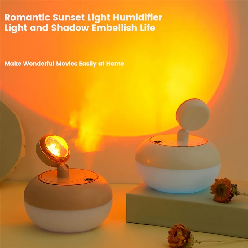 Sunset Night Light 2 in 1 Mini Wireless Sunset Lamp Air Humidifier Diffuser Desktop for Home Office Take Photos
