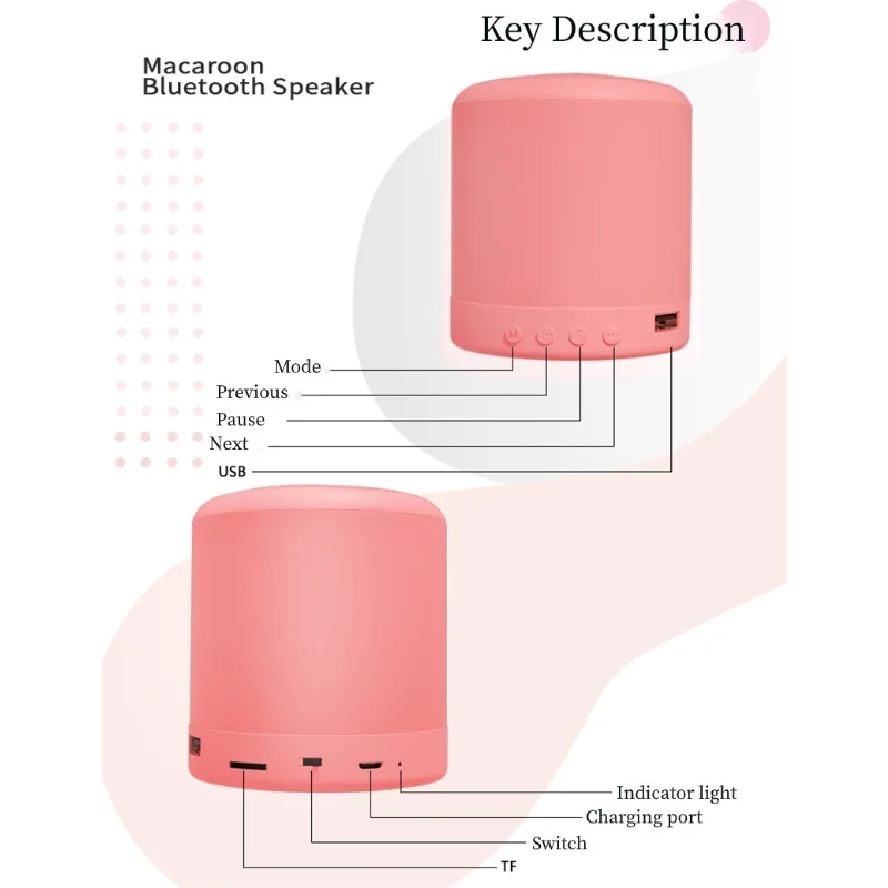 مكبر صوت بلوتوث أسطواني، صوت هاي فاي محمول، تصميم أنيق