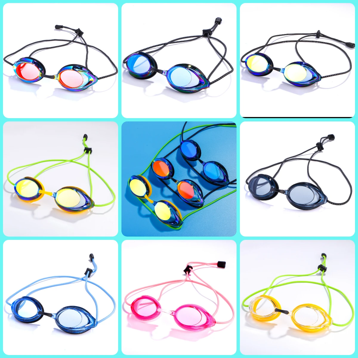 

Professional Swimming Goggles Men Waterproof and Anti-fog Goggles Swim Training Accessories Rope Head Bright Color Electroplated