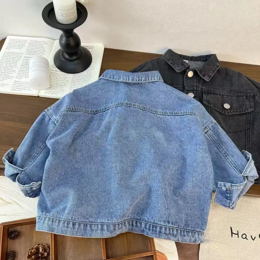 Autumn 2026 New Children Denim Coat Oversized Girls Long Sleeve Pocket Jacket Kids Casual Coats Fashion Toddler Boys Outerwear