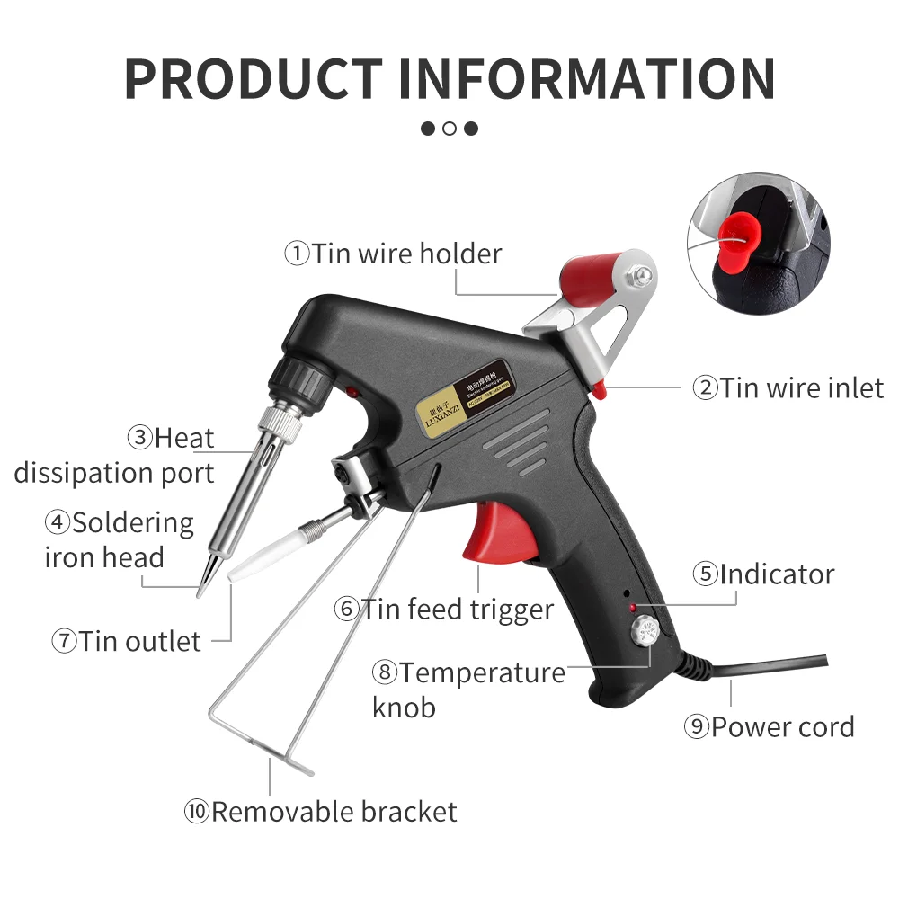 LUXIANZI 80W/120W Electric Soldering Iron Automatic Send Tin Gun Set For Circuit Board PCB Repair Welding Tool Internal Heating