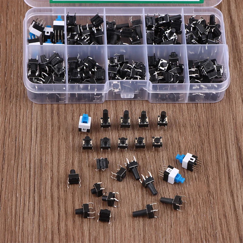 180Pcs 10 Values Momentary Tactile Push Button Switch Kit 66 77mm 4.3‑13MM Mini Tact Switches Assortment