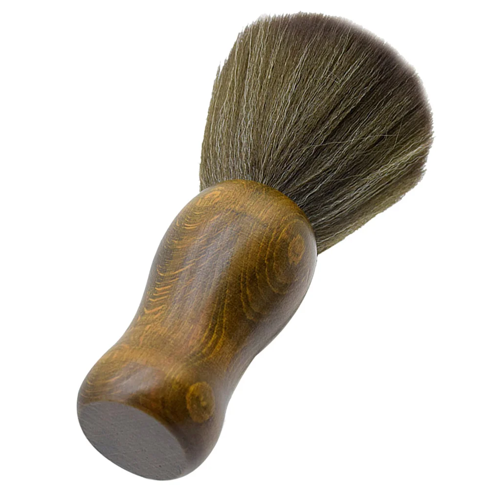 Round Wooden Handle Barber Neck Duster Wool Brush Hair Salon Removal Brush Broken Hairbrush for Home Barber Shop (Brown)