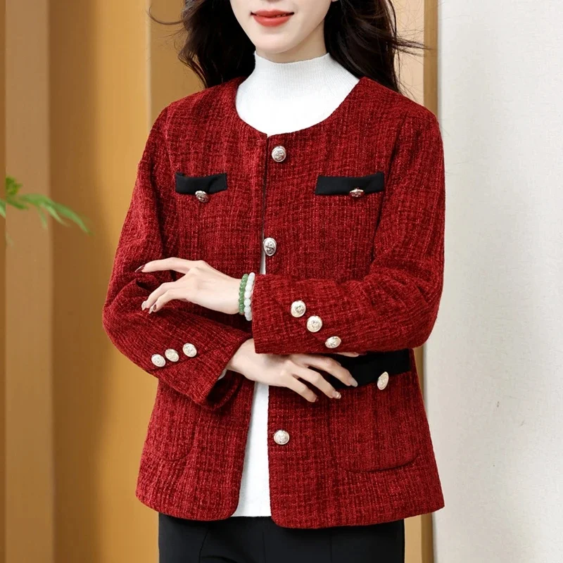 

High-quality Small Fragrant Style Coat Women Spring Autumn Fashion Slim O-Nack Long Sleeve Outwear 5XL Large Size Female Jacket