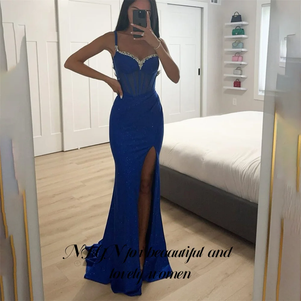 

NFYN Off the Shoulder Long Evening Dresses Sequin Glitter Party Dress For Wedding Special Occasion Dresses with Slit Customized