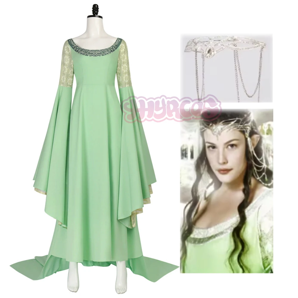 

AArwen Косплей Зеленые длинные платья с широкими рукавами Корона реквизит Принцесса Леди Костюмы Хэллоуин Карнавальная вечеринка для женщин и мужчин
