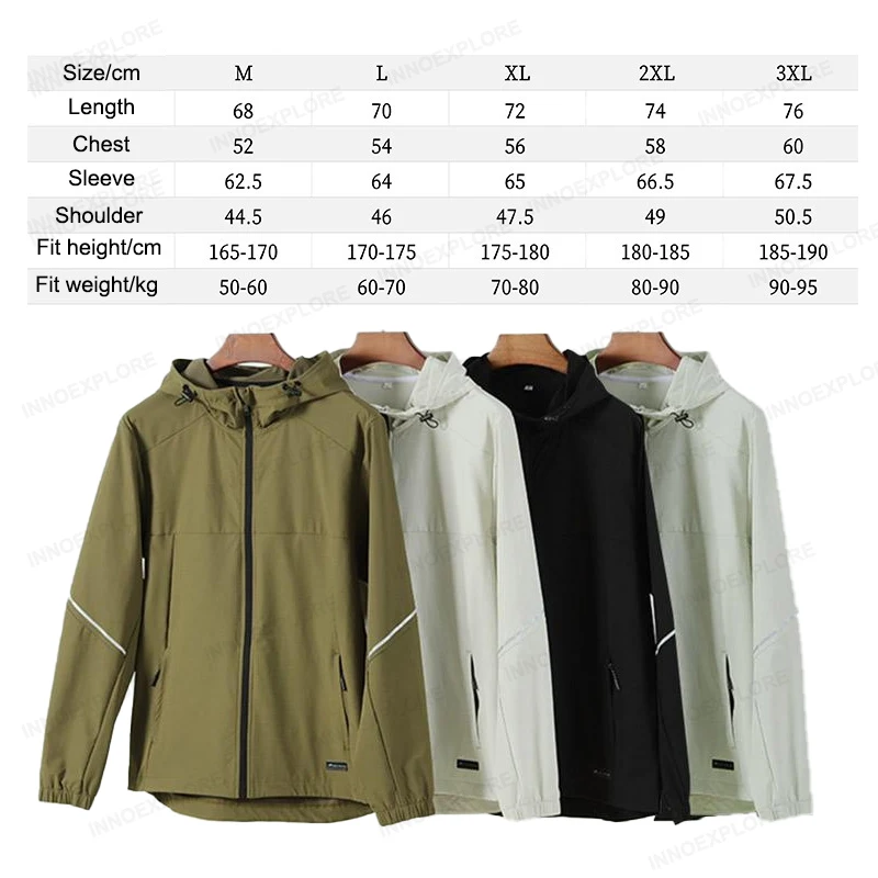 Men Windbreaker Water Repellent Men Coat Windproof Hiking Clothes Casual Full Zipper Gym Running Men Jacket Trendy Men Hoodie