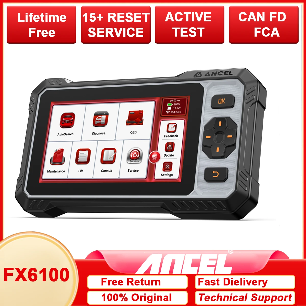 Сканер OBD2 ANCEL FX6100 Автомобильные диагностические инструменты Двунаправленное управление Все системы15 Сброс воздуха/топлива Инструмент OBD Бесплатное обновление