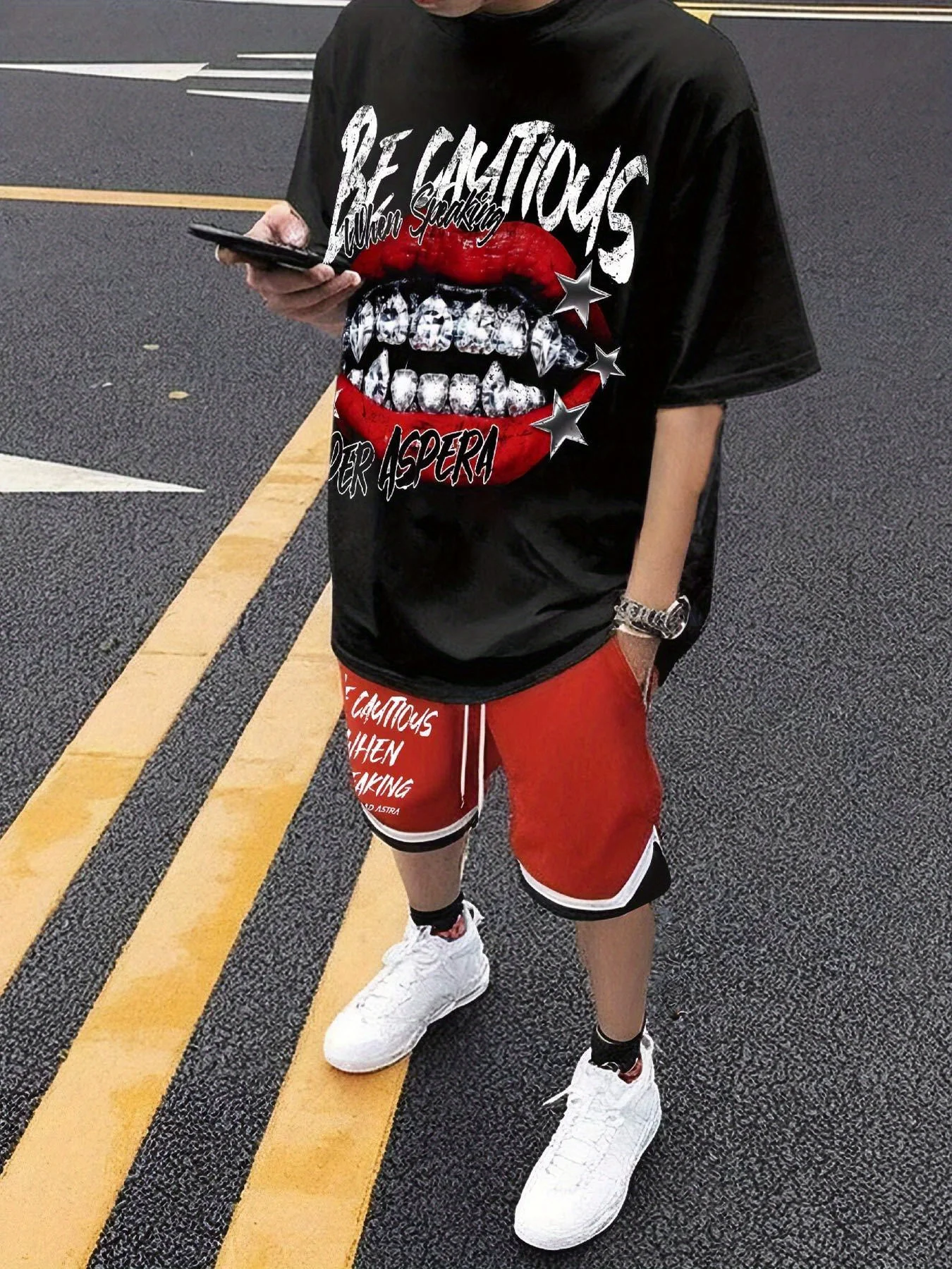 

The 2025 summer new men's streetwear suit, hip-hop punk rock, graphic print, comfortable and soft polyester men's wear