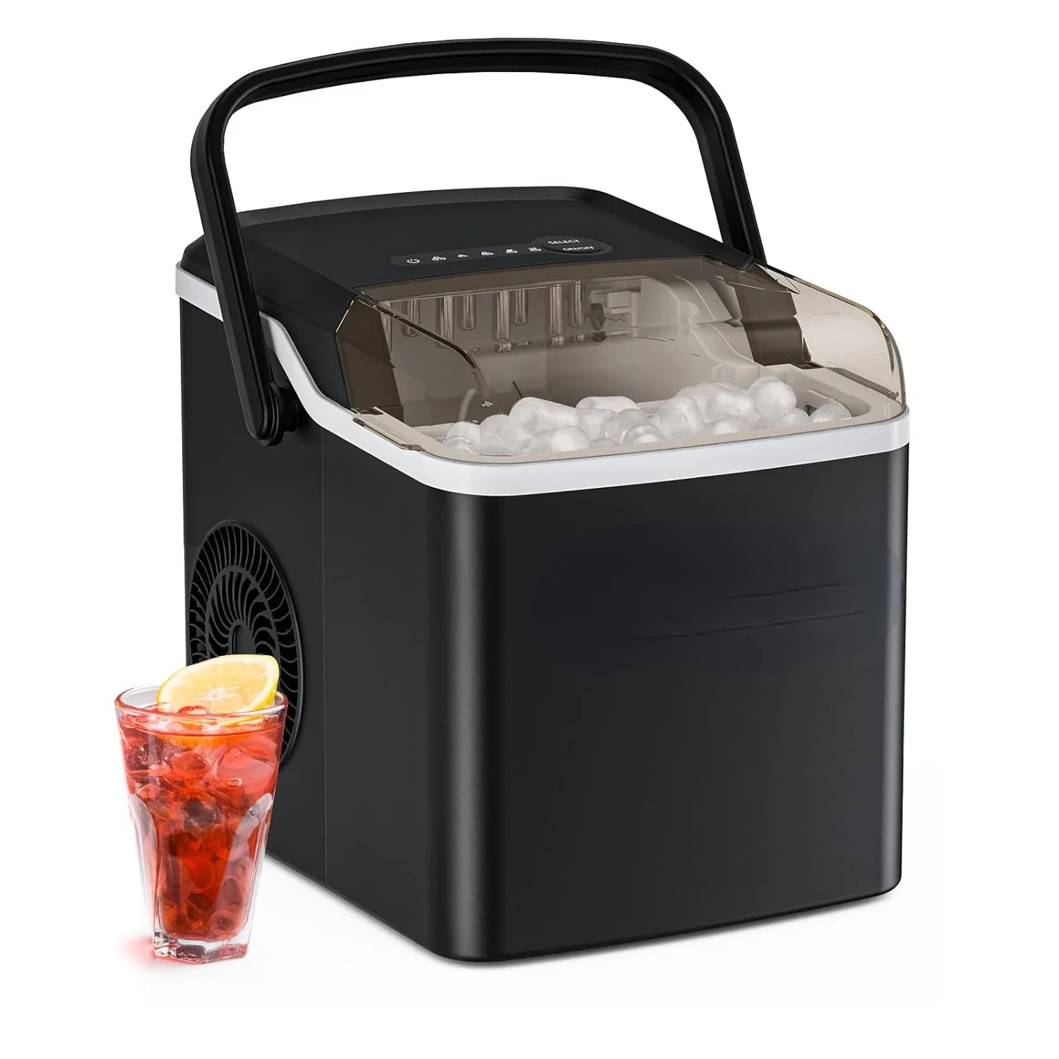 Compact Y90 Countertop Ice Maker with Fast Self-Cleaning Function, Efficient Ice Cube Making Machine Producing Max 26Lbs/Day, 9