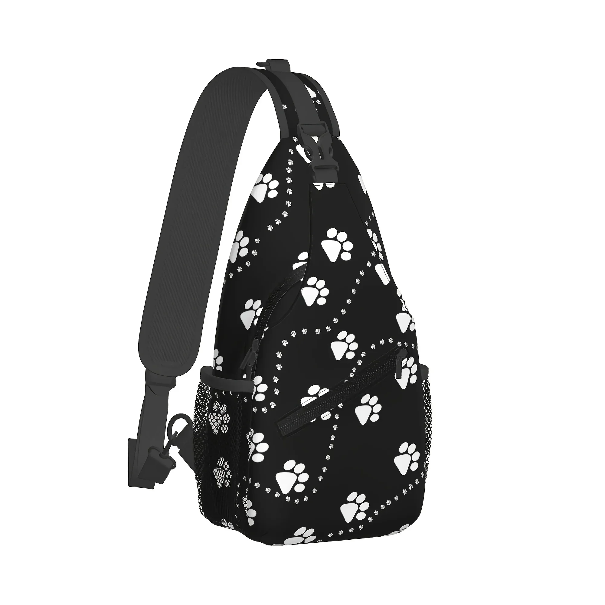 Custom Dog Paw Print Fashionable Sports Closable Zipper, Convertible Shoulder Strap, Chest Bag, Crossbody Bag, Sling Bag