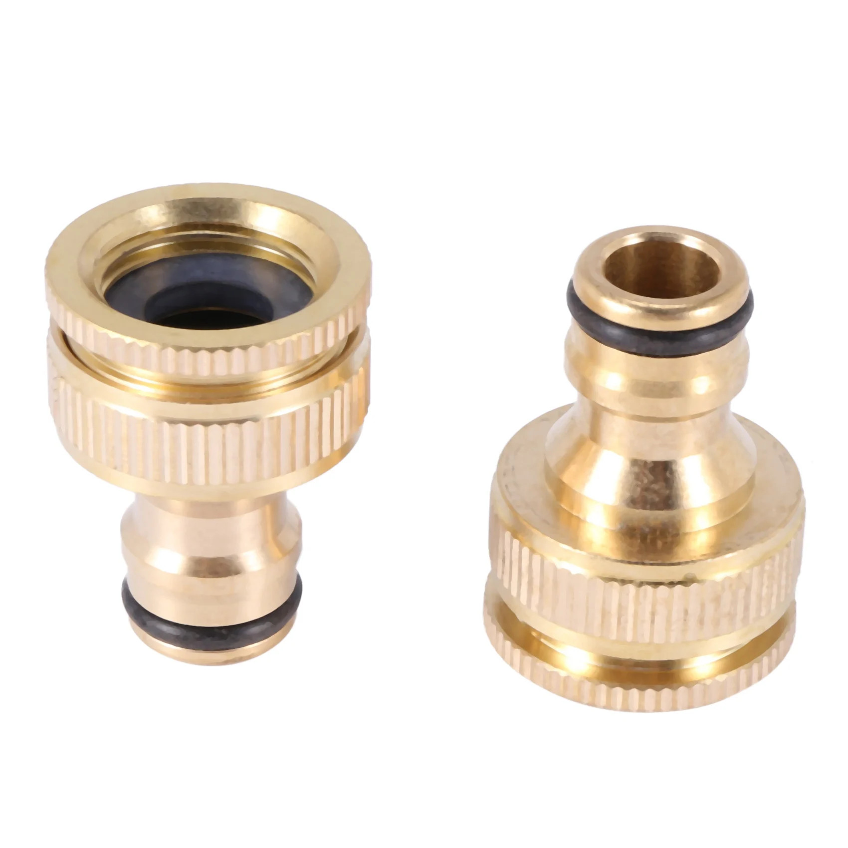 2 Pack Brass Garden Hose/Hosepipe Tap Connector 1/2 Inch and 3/4 Inch 2-in-1 Female Threaded Faucet Adapter