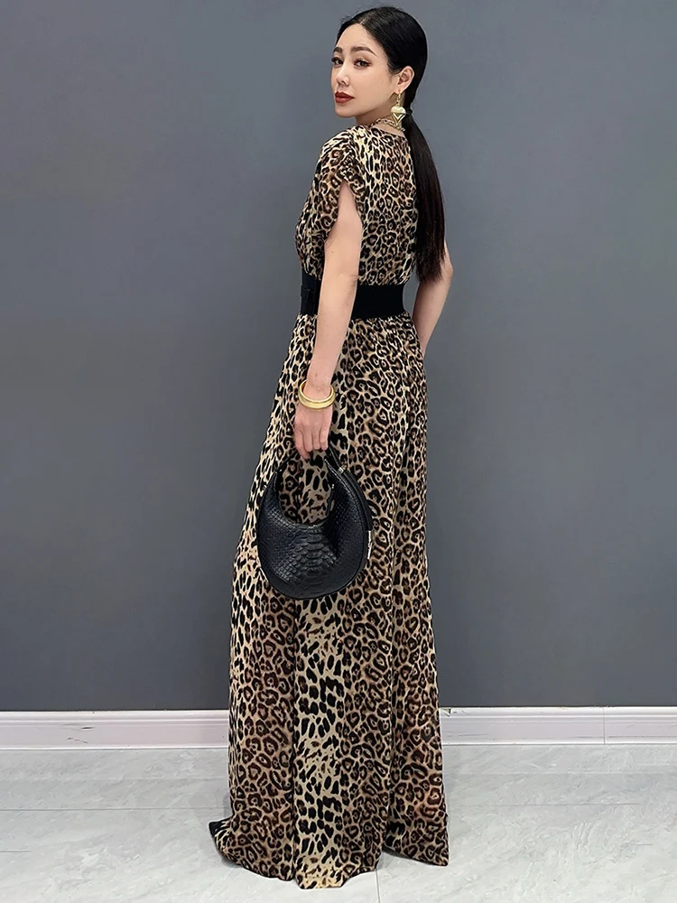 SHENGPALAE Fashion Leopard Print Jumpsuit For Women 2024 Summer New High Waist Loose Elegant Chic Female Clothes Siamese 5C1173