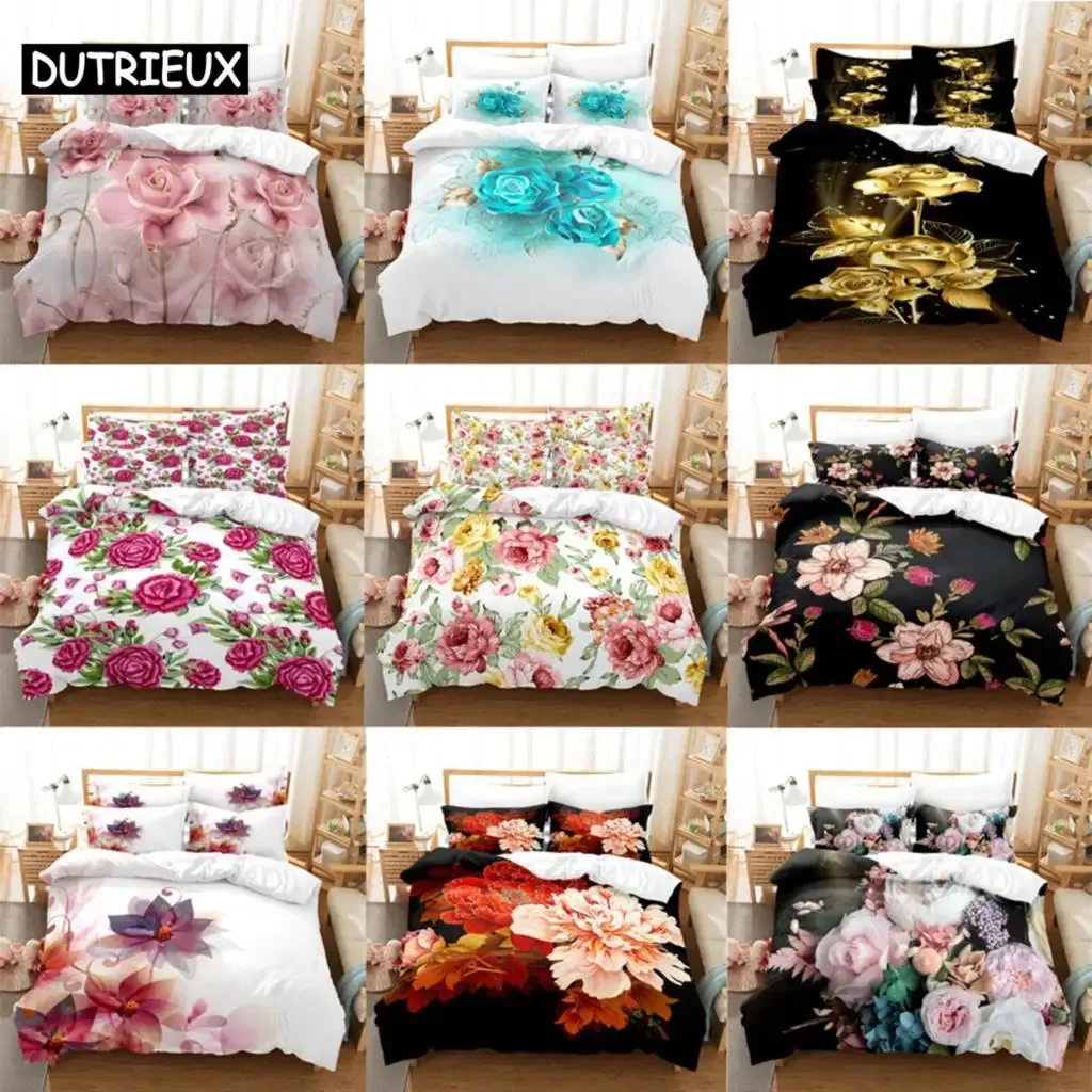 

Flower Double Duvet Cover Bedding Set Quilt Case Linens King Queen Full Size 3D Print Pillowcase Single Twin Bed