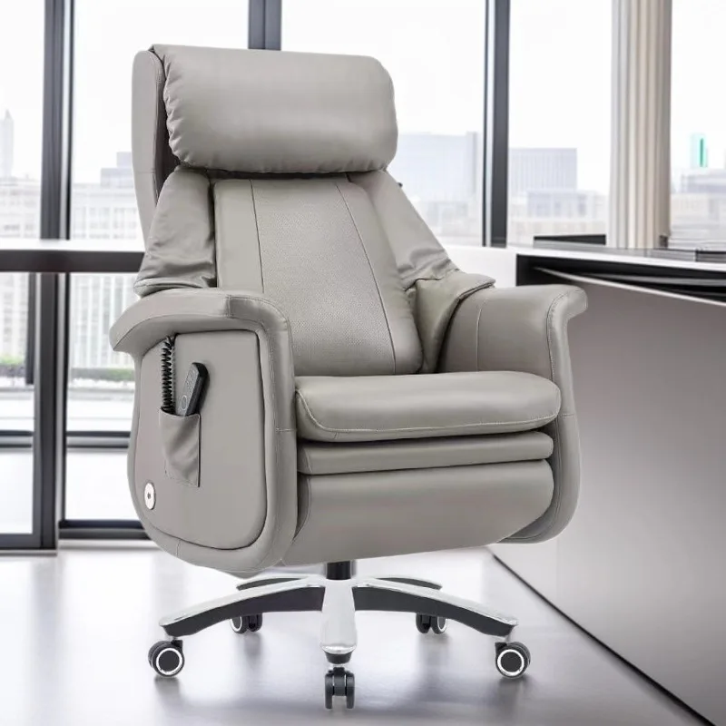 The first-layer cowhide electric boss chair can be reclined comfortably for lunch break, office home headrest chair back massage