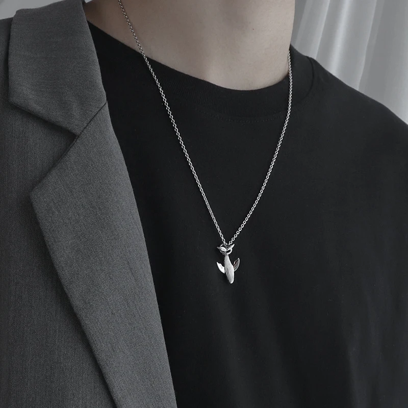 Fashion Trend Whale Titanium Steel Pendant Necklace Exquisite High-end Design Small Whale Cold Wind Long Sweater Chain