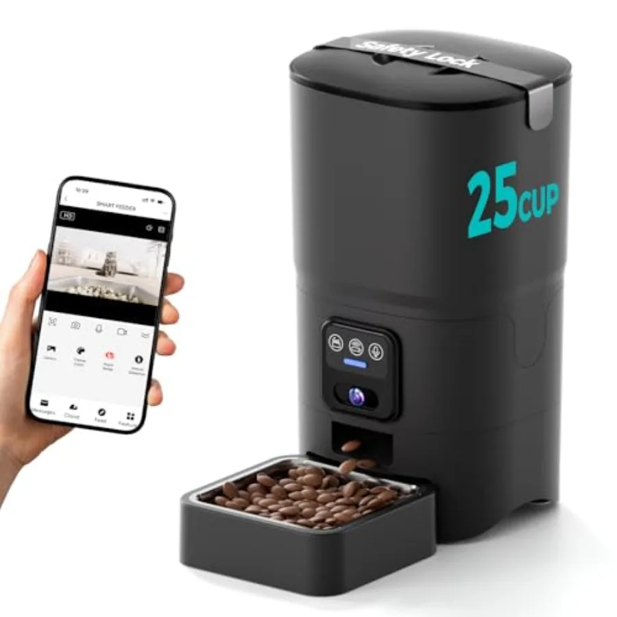 

Automatic Cat Feeder with Camera 6L Smart WiFi Cat Food Dispenser for Dry Food Scheduled Feeding You Can Rely On 1080P HD Monit