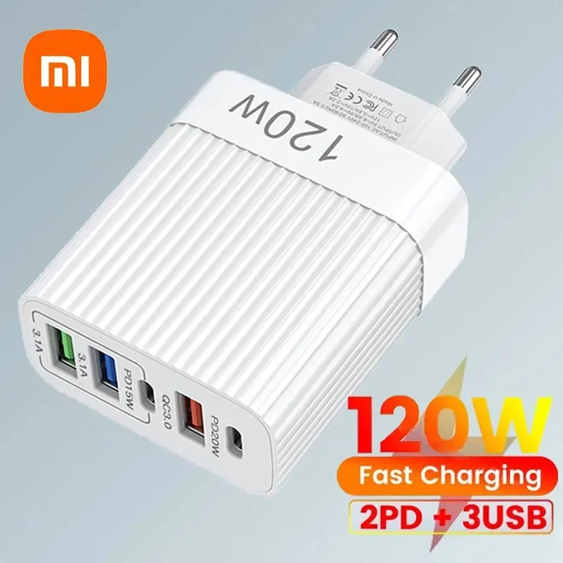 Xiaomi 120W USB Fast Charger PD Type C Quick Charge Phone Charger Adapter 5 Ports For IPhone Samsung Huawei USB C Wall Charger