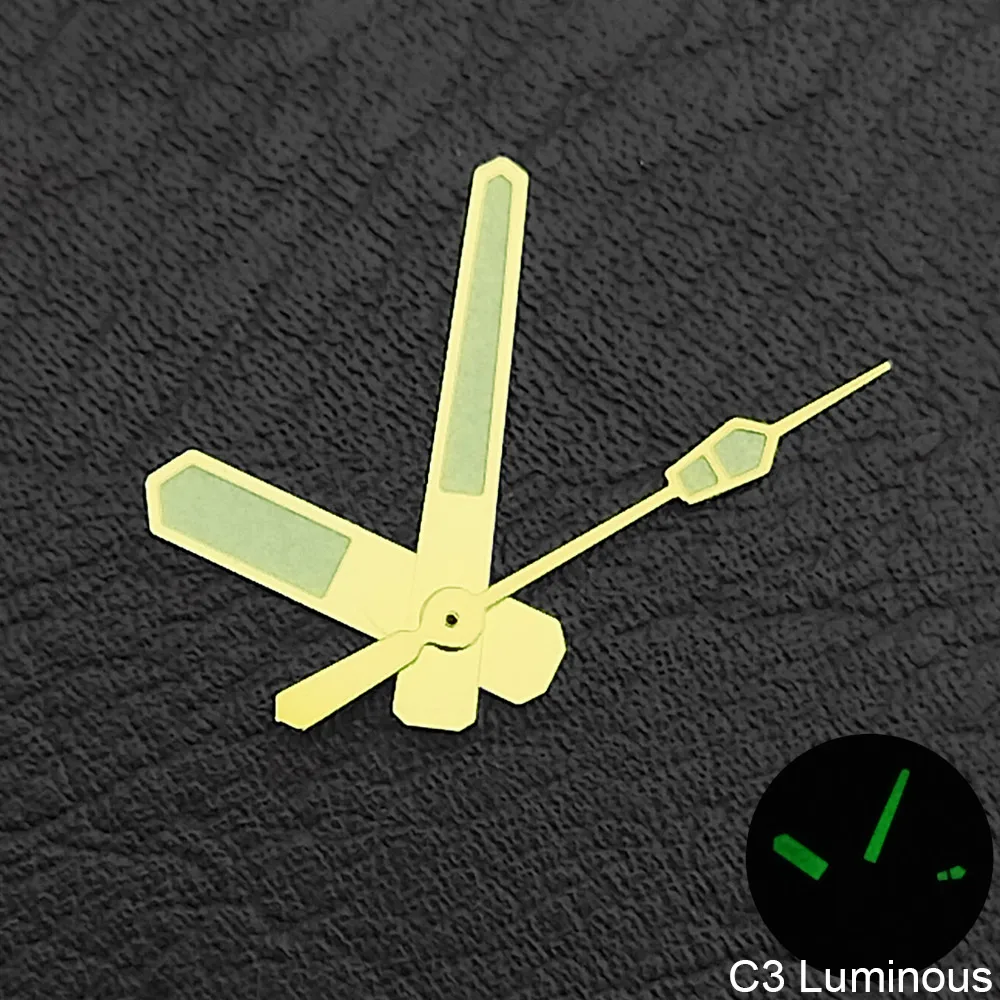 12,5 mm silberne und goldene Uhrzeiger, C3 grün leuchtend, für NH-35/NH36/4R/7S Uhrwerke, Zeiger – Detail 6