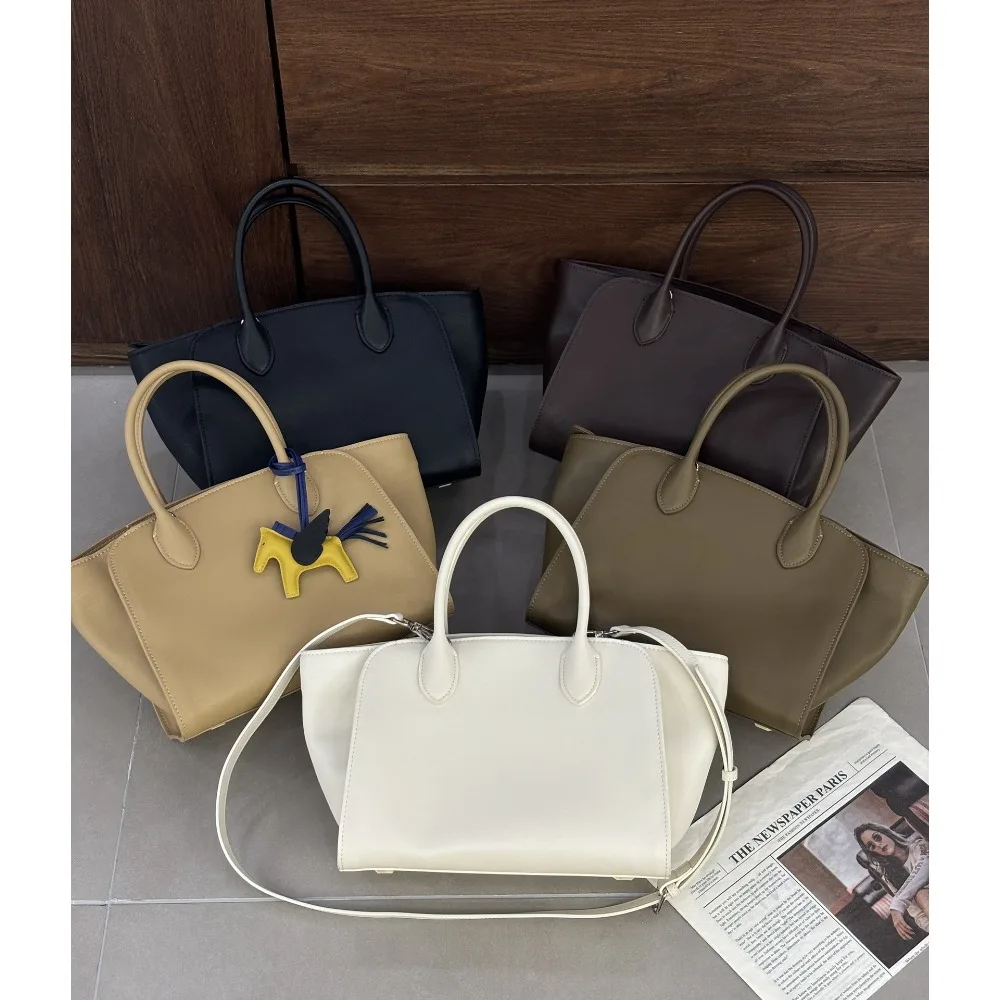 

New High-end Portable Tote Bag Leather Briefcase Simple Commuting Oblique Span Bag Large-capacity Casual Versatile NO LOGO