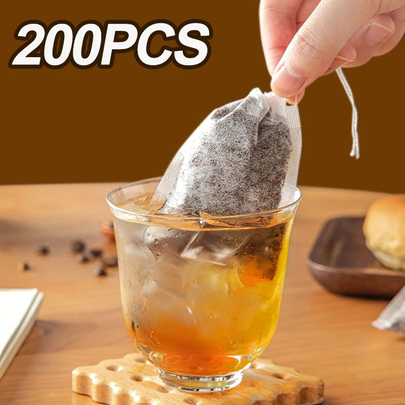 Bolsa de filtro desechable de 200 Uds., bolsitas de té con cordón de fibra de maíz, infusor de té y especias, filtro de café, bolsa de té, herramienta de cocina para café