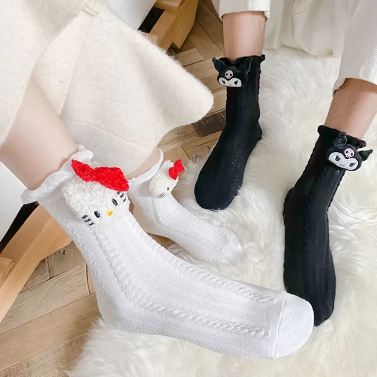 Anime Kawaii Sanrio Long Cotton Socks Cute Hello Kitty My Melody Cinnamoroll Kuromi Socks Girls Socks Autumn Winter Warm