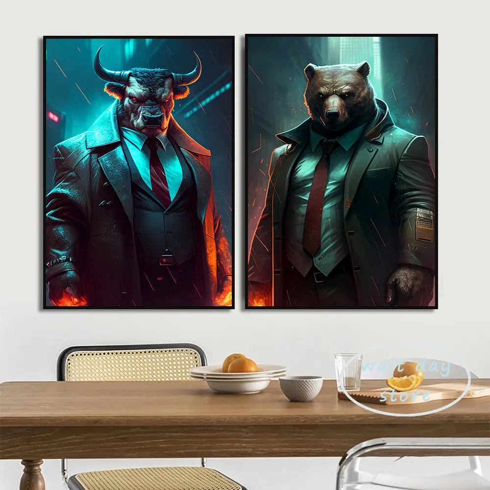 Modern Bear & Bull Poster Print Canvas Stock Market Wall Art Poster Wall Street Traders Hd Modular Pictures Office Home Decor