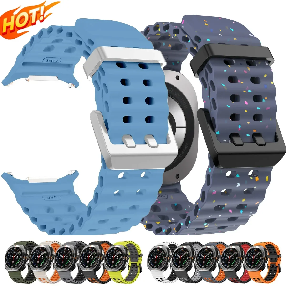 HOT Marine Silikonarmband für Samsung Galaxy Watch Ultra 47mm Atmungsaktives Armband Galaxy Watch Ultra(2025) 47mm