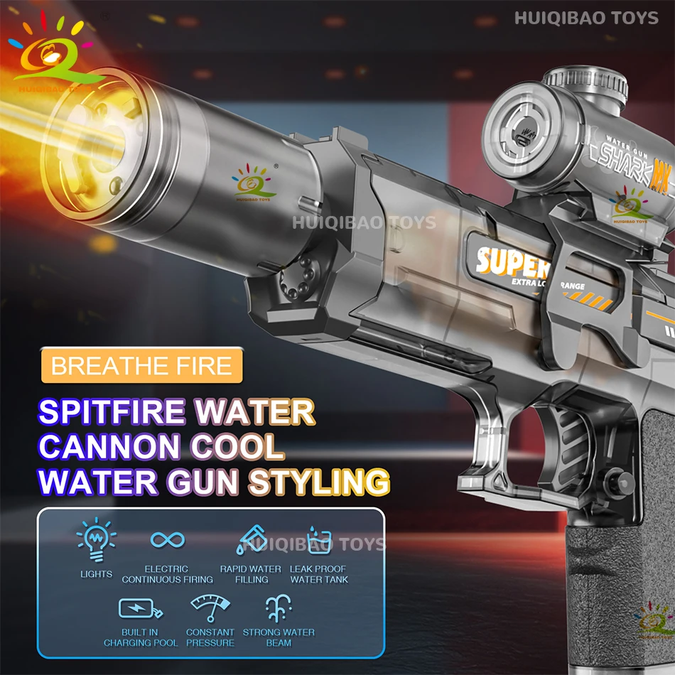 HUIQIBAO الصيف التلقائي الكهربائية مدفع المياه نبض مدفع المياه يقاتل لعبة المياه في الهواء الطلق شاطئ حمام سباحة لعب للكبار