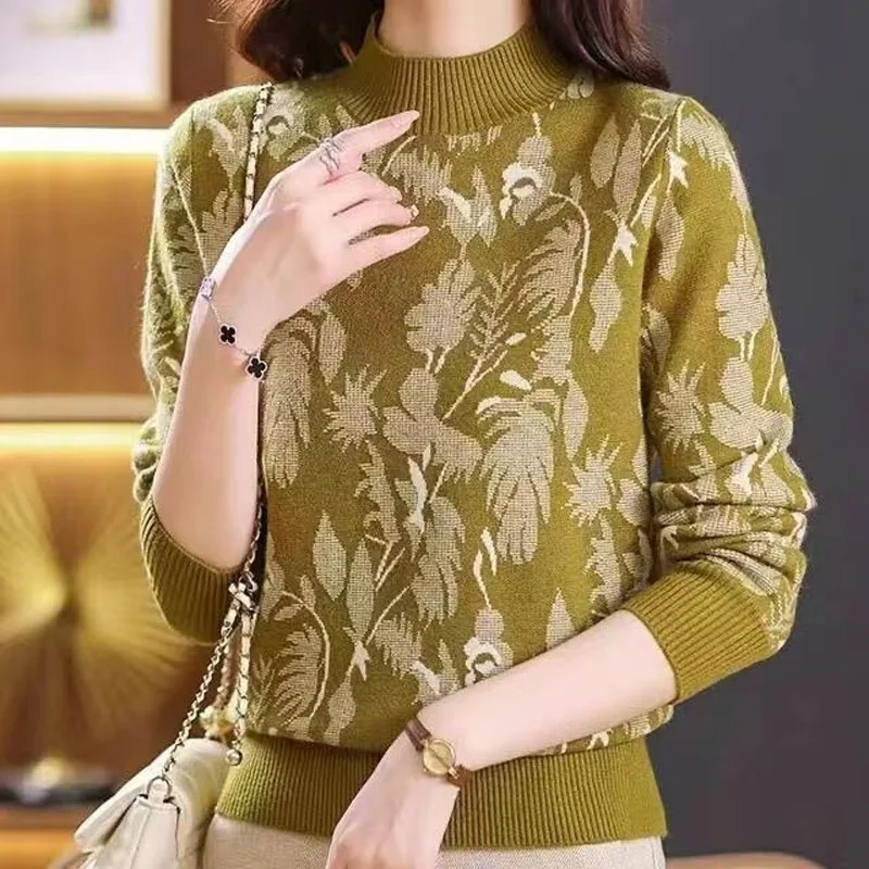 Nuova tendenza moda autunno/inverno mezzo collo alto Jacquard sciolto Versatile pendolare maglione lavorato a maglia a maniche lunghe mamma di mezza