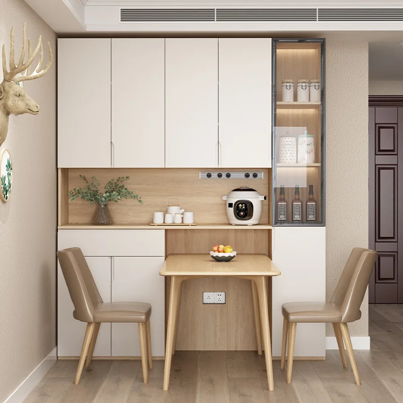 

Kitchen Dining Table Sideboards Side Cabinet Locker High Cabinet Kitchen Pantry with Glass Doors and 3 Drawers, Cupboard Buffet