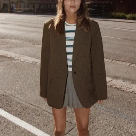 Printemps nouveau femmes décontracté Faionable ample banlieue costume Jaet basique polyvalent Long Sve Busin irt Sle 255887