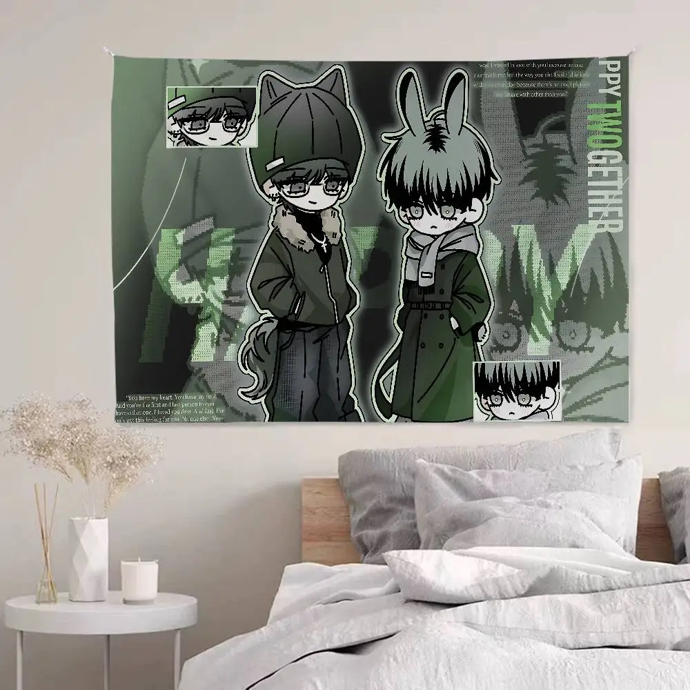 Happy Twogether Bl Anime Tapestry Hippie Flower Wall Carpets Dorm Decor Wall Hanging Home Decor