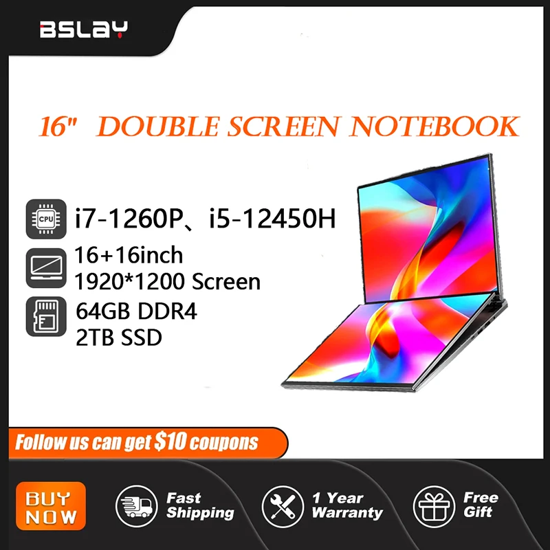 

Tablets 16inch+16inch Dual Screen Intel Core i7-1260P/i5-12450H 64GB DDR4 2TB SSD 4.7GHz HD Camera 12 Cores 16 Threads Notebook