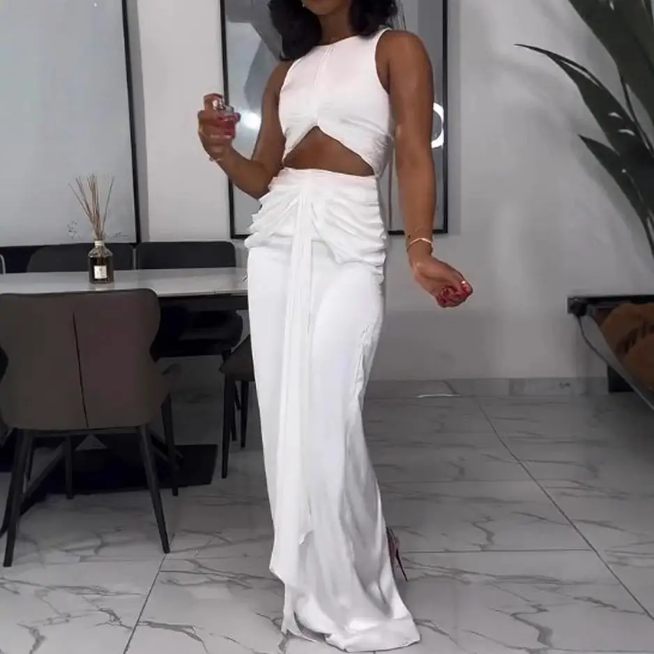 Faionable المرأة جولة Ne Svel الخصر تعرية مطوي طويل Dr جديد 2025 Cleanfit Sle منتصف منخفضة الخصر مادة PVC