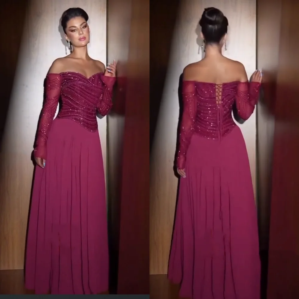 

Customized Jersey Sequined Ribbon Off-the-shoulder A-line Long DressesWomen Luxury Evening Bespoke Occasion Gorgeous Glitter
