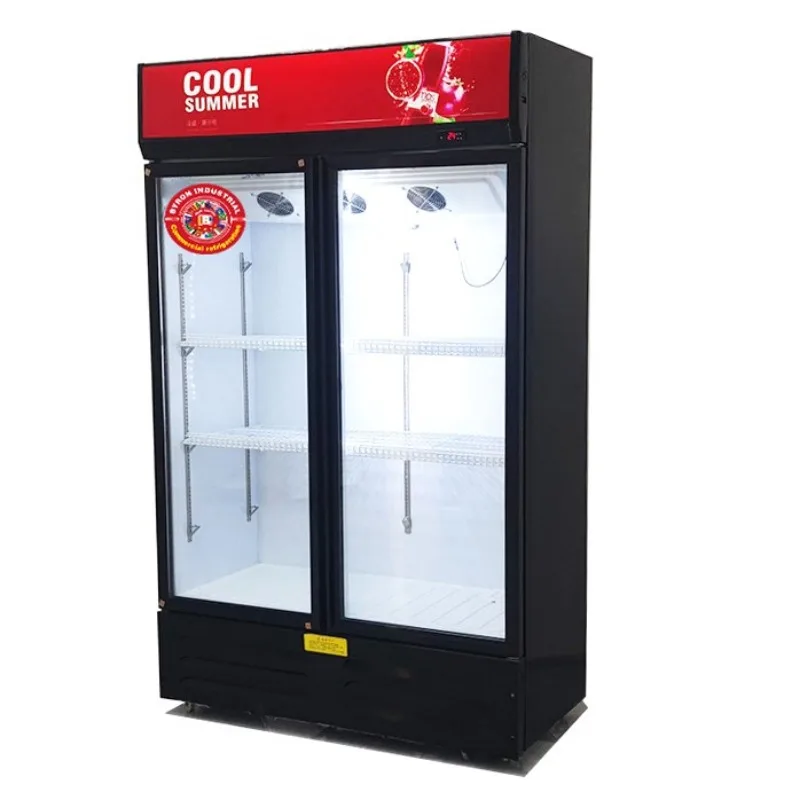 

Chiller Industrial Vertical Glass Commercial Display Cabinet Display 2 Doors Beverage Beverage Refrigerator Store Refrigerator