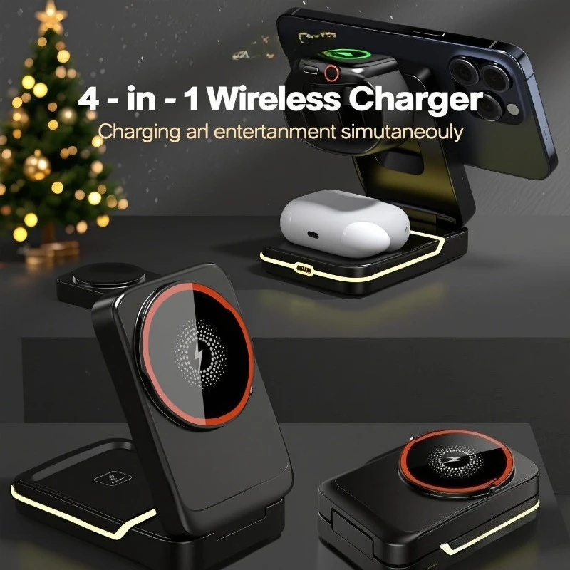 3 in 1 Magnetic Foldable Travel Fast Wireless Charger Stand For Magsafe iPhone 16 15 14 13 12 Pro Apple Watch 2-9 SE Airpods Pro
