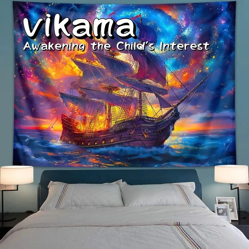 VIKAMA Science Fiction Piratenschiff Wandteppich, Schlafzimmer- und Wohnzimmerdekoration Wandteppich, Heimatmosphäre Dekoration
