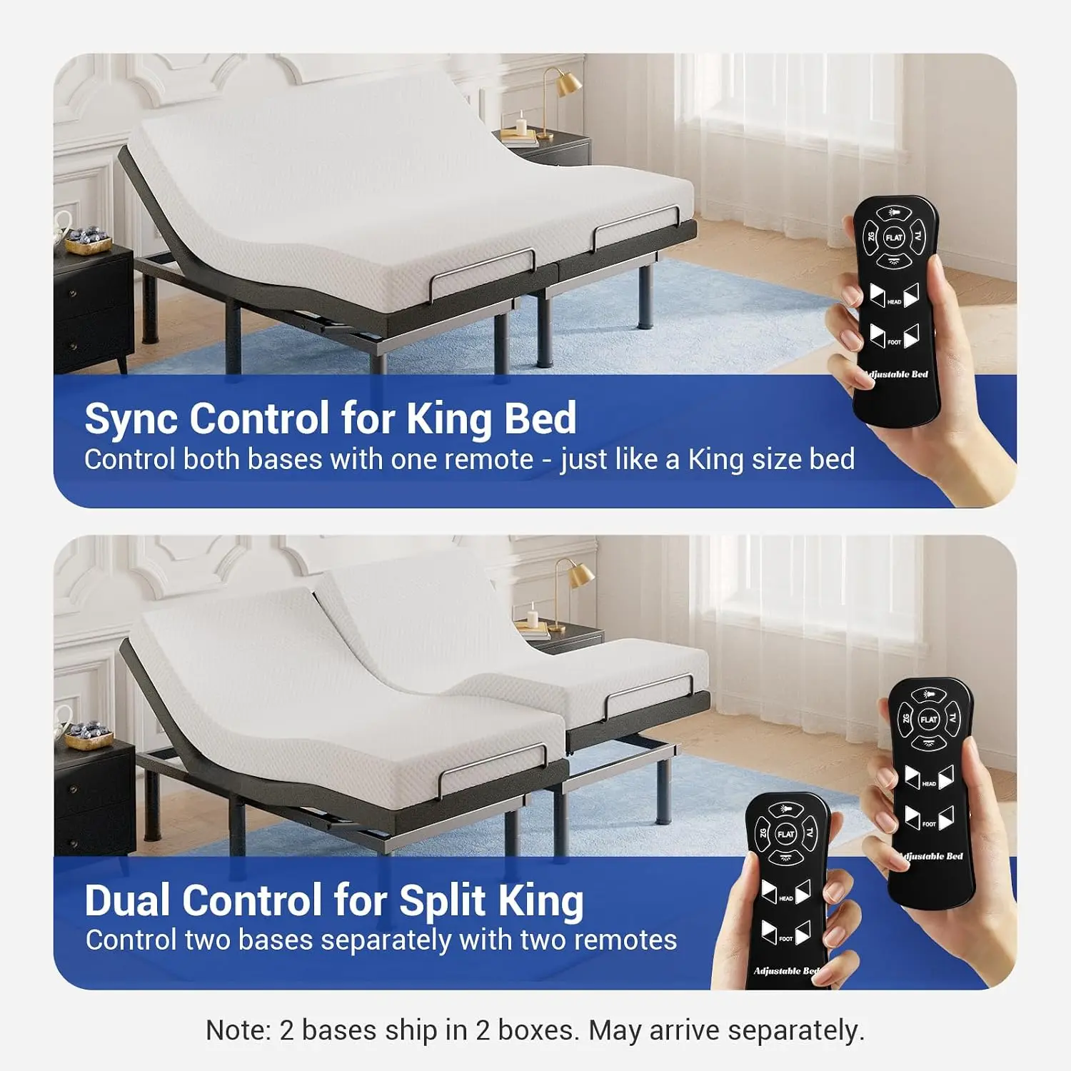 Adjustable Split King Bed Remote Head & Foot Incline Zero Gravity Nightlight Quiet Motor, Customized